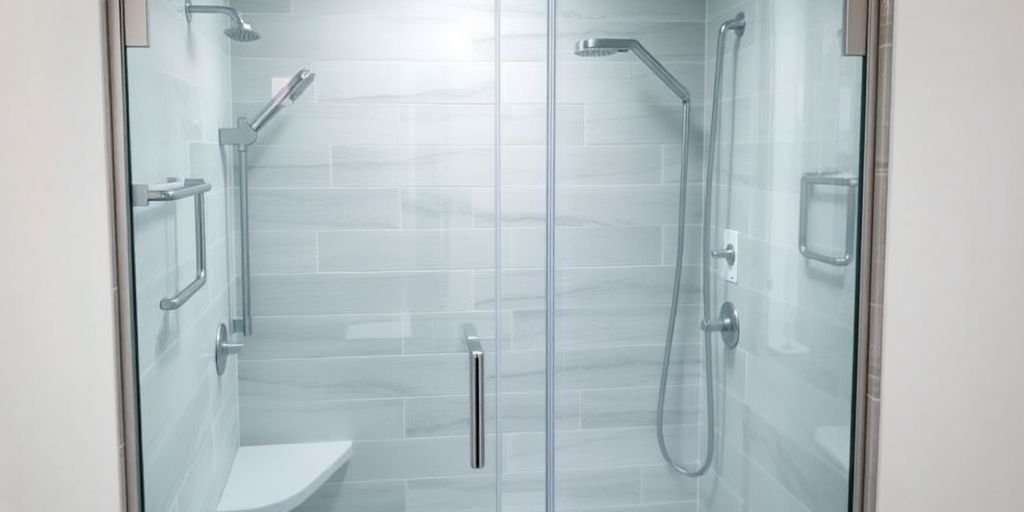 Modern walk-in shower in a stylish bathroom setting.